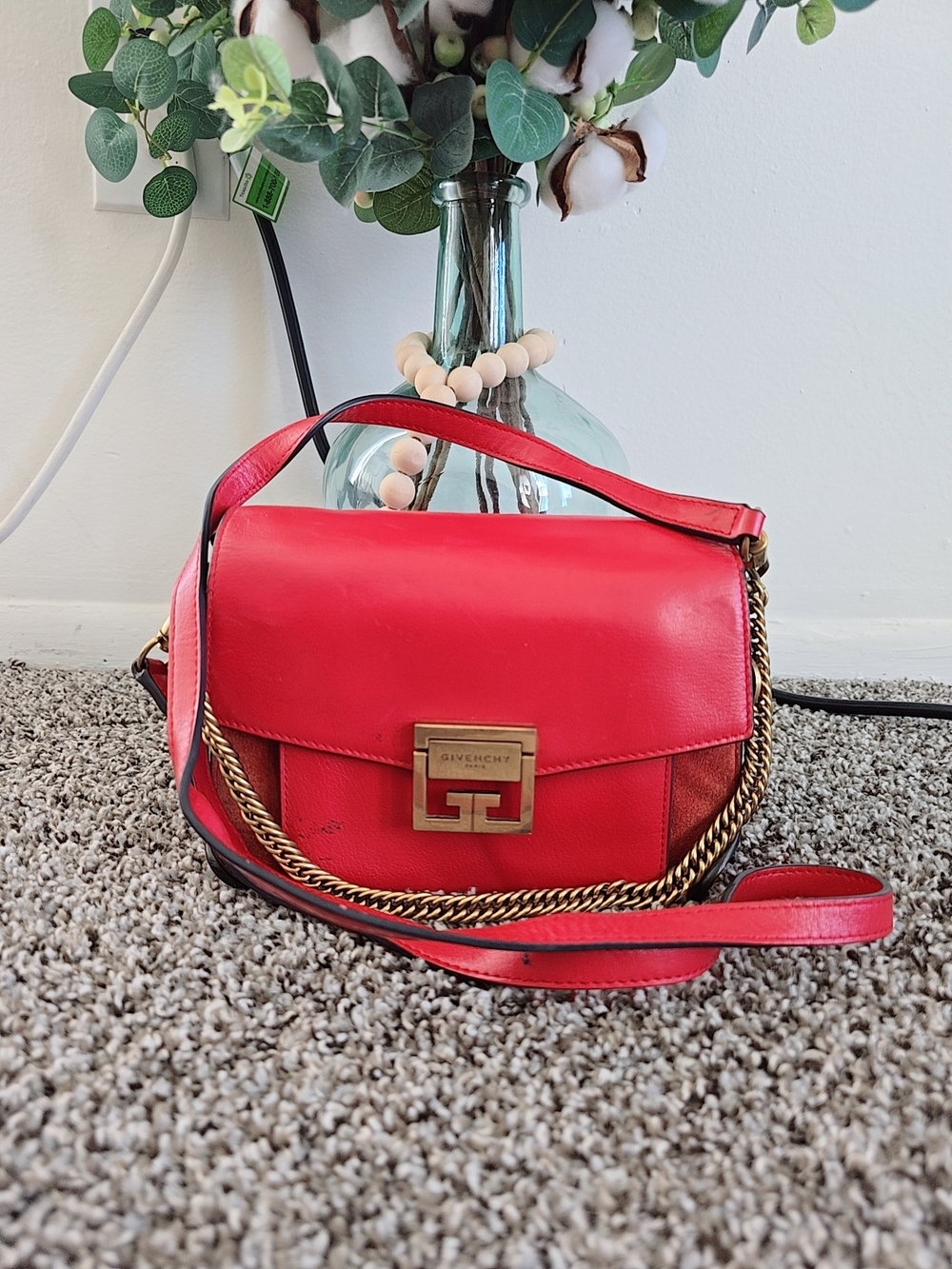 Givenchy Red Leather Shoulder Bag with Chain Detail